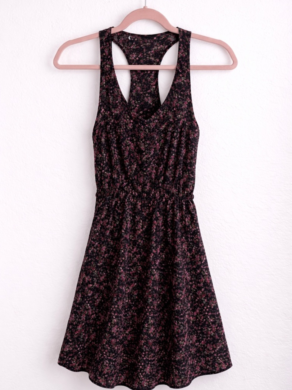 Black Floral Dress with Pink Accents